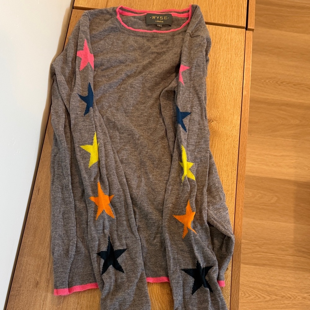 WYSE Gray Star-Accent Long Sleeve Sweater - Multicolor Stars